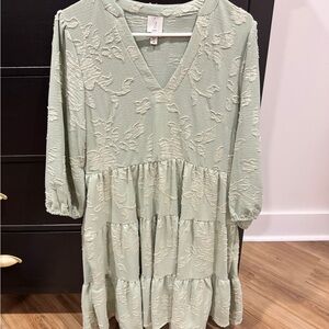 Joie Sage Green Textured V-Neck Tiered Dress